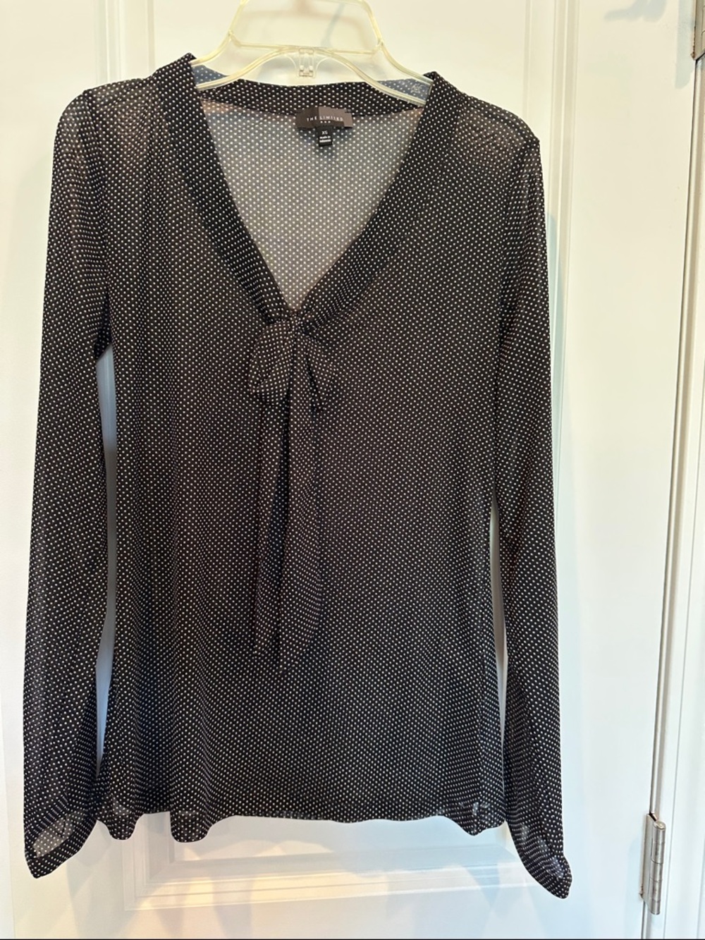 The Limited Black & White Polka Dot Tie-Neck Long Sleeve Blouse